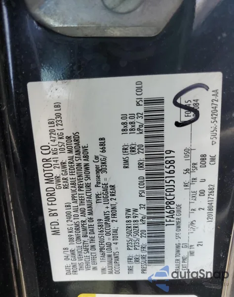 2018 Ford Mustang Gt из США, поврежденный, VIN 1FA6P8CF0J5165819